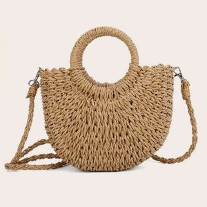 Woven Straw Basket Style Crossbody Bag